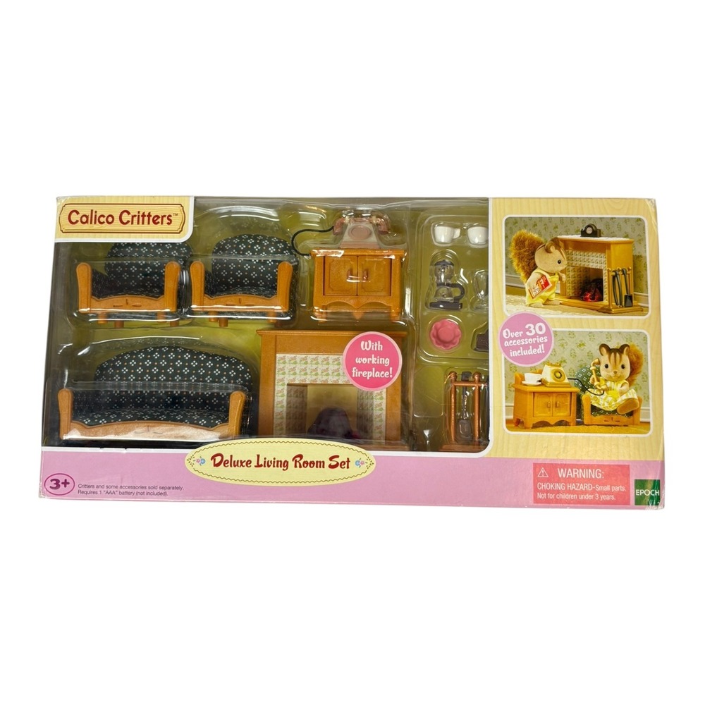 Calico Critters Deluxe Living Room Set Furniture Light Up Fireplace CC1456 NEW